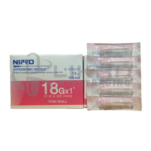 NIPRO HYPODERMIC NEEDLE 18GX1" 100'S