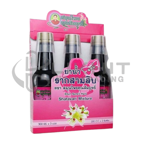 [3212] ยาน้ำ รากสามสิบ ตรา สมุนไพรคุณสัมฤทธิ์ 300cc.*3ขวด